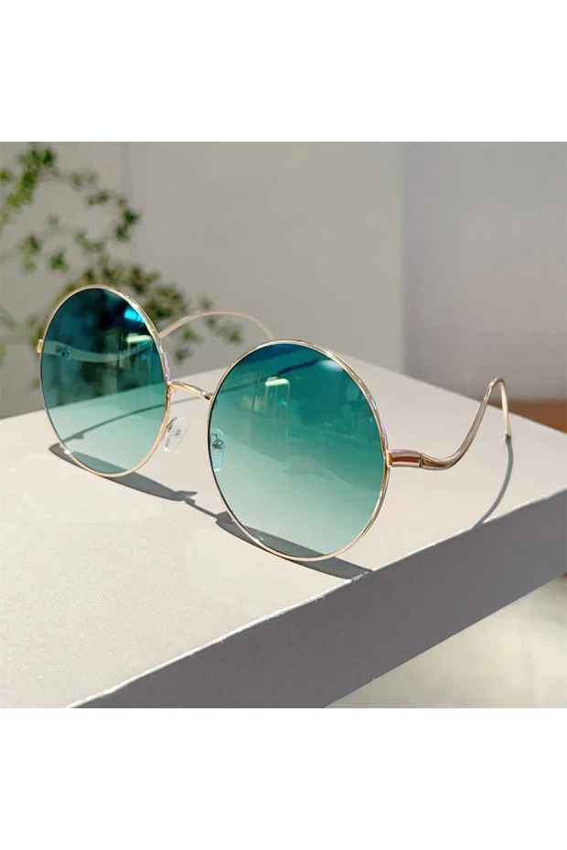 golden gradient green GM LUMIAS Oversized Round Sunglasses Women New Fashion Vintage Gradient Shades