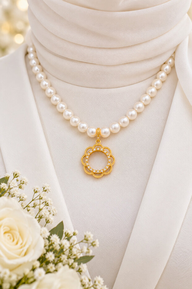 Quarter Gold Compatible 12mm Pearl Necklace
