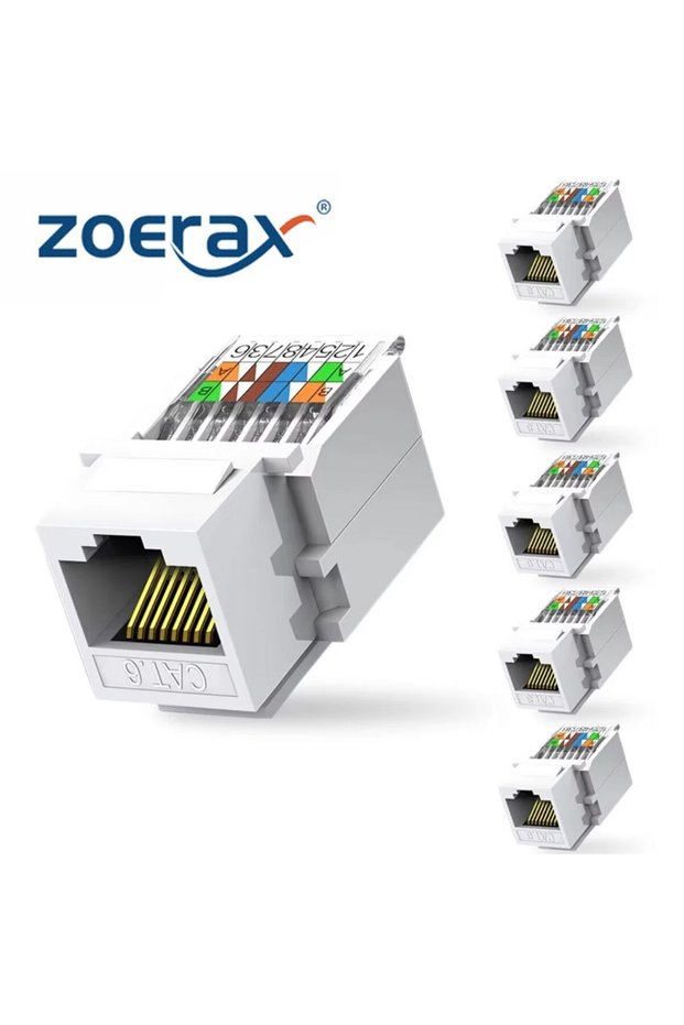 6 قطع ZoeRax 6 قطع Cat6 RJ45 Keystone Jack بدون أداة، لا يتطلب أداة ضغط لأسفل، موصل وحدة، أبيض