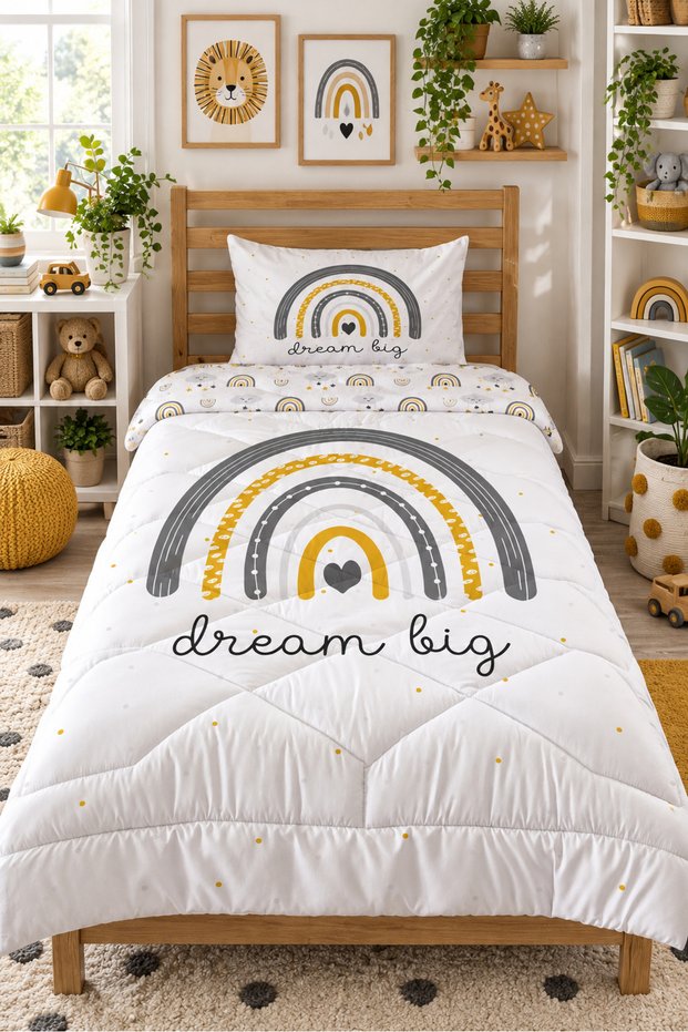 Rainbow Patterned Double-Sided 160X220 cm Sleeping Set, Single Quilted Quilt Without Sheets