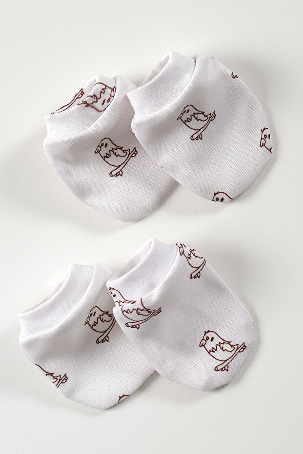 Bird Organic Cotton Baby Newborn 2 Pair Gloves Set-cream