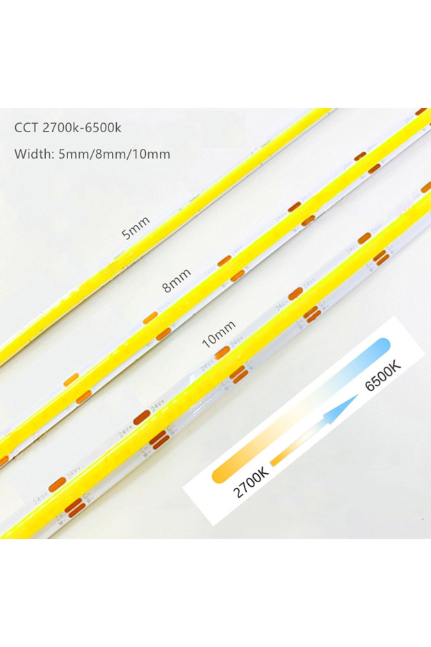 5 Meters 2700K-6500K 12V DC 10mm Width PCB 12V 24V DC CCT COB LED Strip Light 2700K to 6500K Color-C