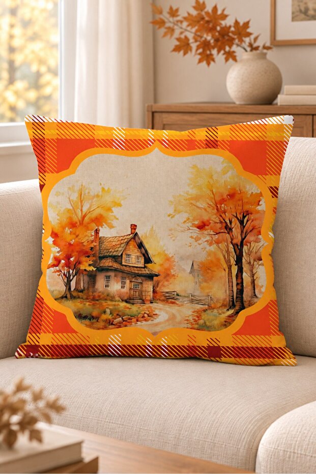 Autumn Themed 43X43 Velvet Cushion Cover