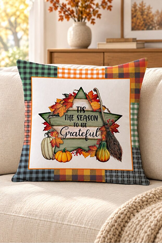 Autumn Themed 43X43 Velvet Cushion Cover