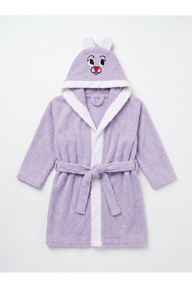 100% Cotton Cute Rabbit Hooded Children's Bathrobe with Pockets - Soft Textured High Absorbent Towel Bathrobe