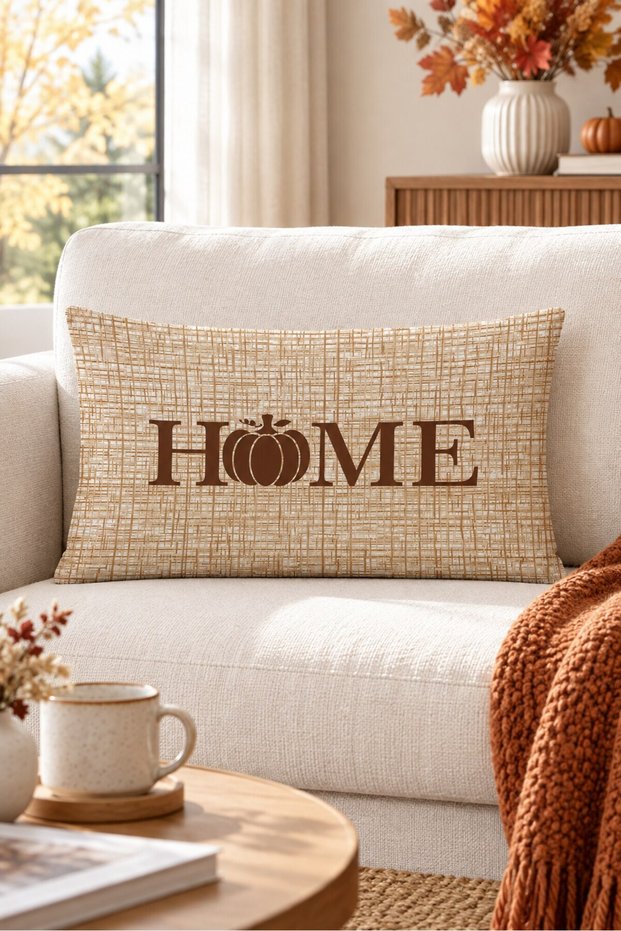 Autumn Patterned Velvet Throw Pillow Cover 35X55 cm - Decorative Pillowcase