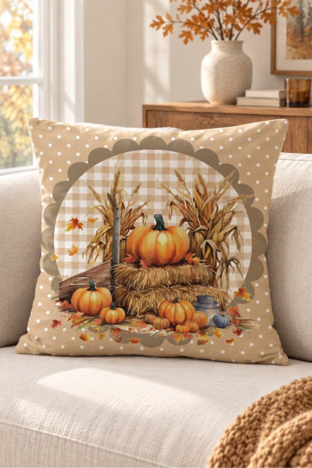 Autumn Themed 43X43 Velvet Cushion Cover