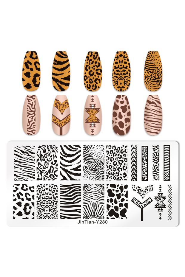 JTY-280 Snake Leopard Nail Stamping Plates Bow Letter Lip Love Heart Leaves Flowers Design Printing