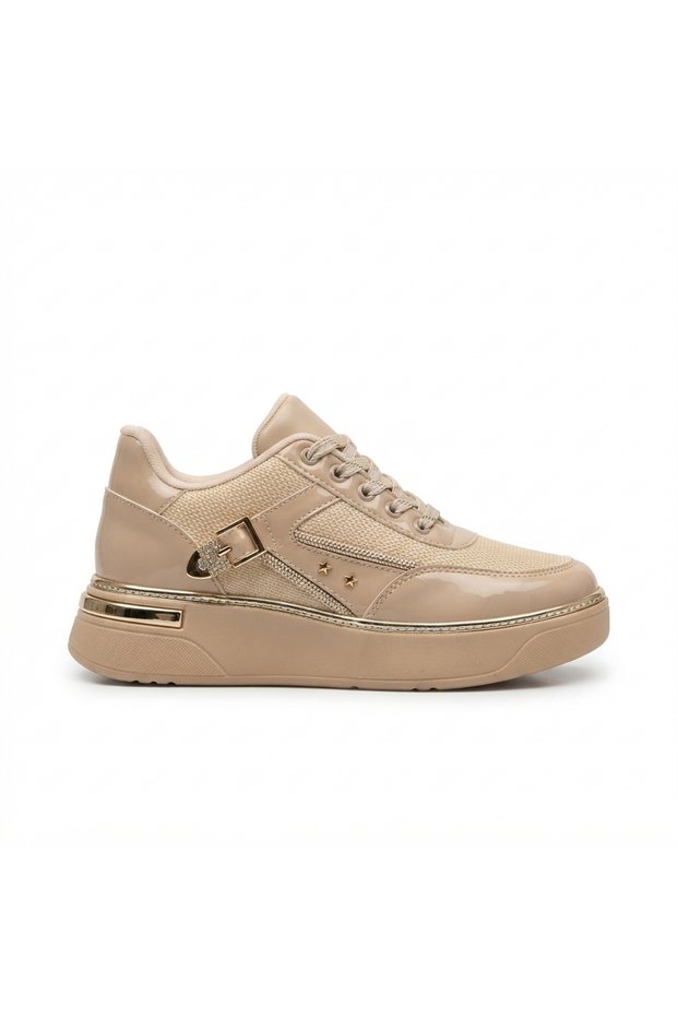 Zrne-003 Premium Beige Lace-Up Women's Sneaker with Mesh Detail