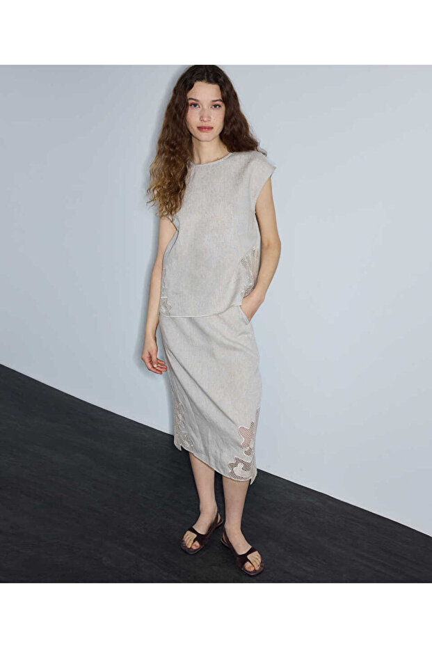 Embroidered Linen Skirt