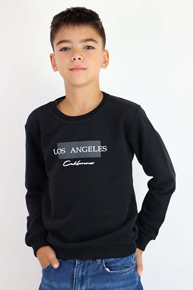 Boy's Sweatshirt Los Angeles Lettering Printed 8-14 Years, Black