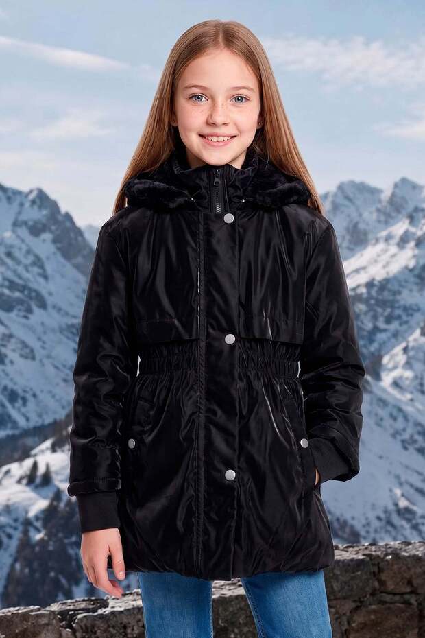 Drawstring Hooded Girls' Coat