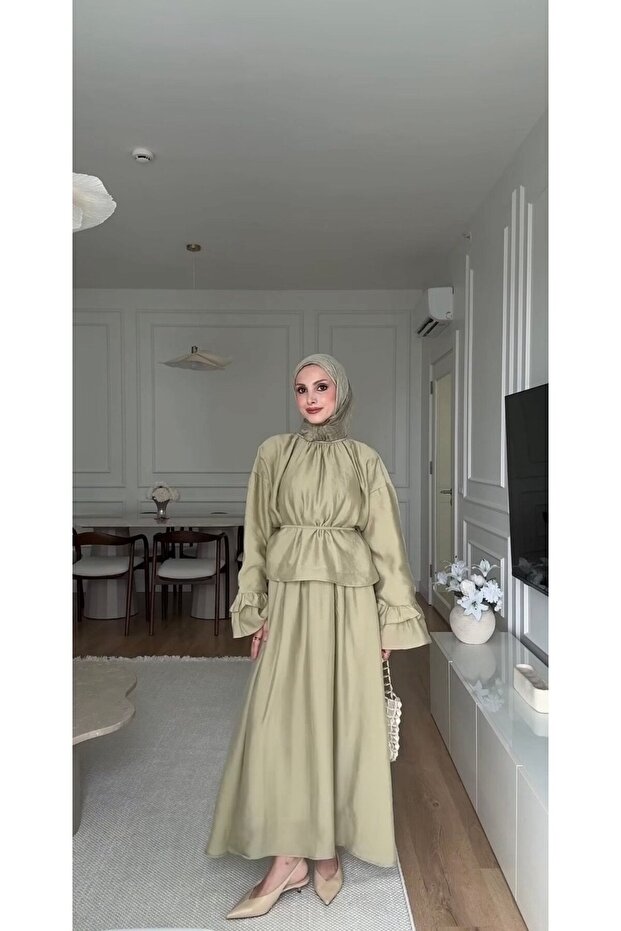 Women's Volan Sleeve Double Skirt Set M41675 - Mold Green