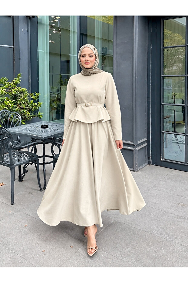Women's Double Crepe Fabric Chic Jacket and Skirt Set Moss Green - M41420