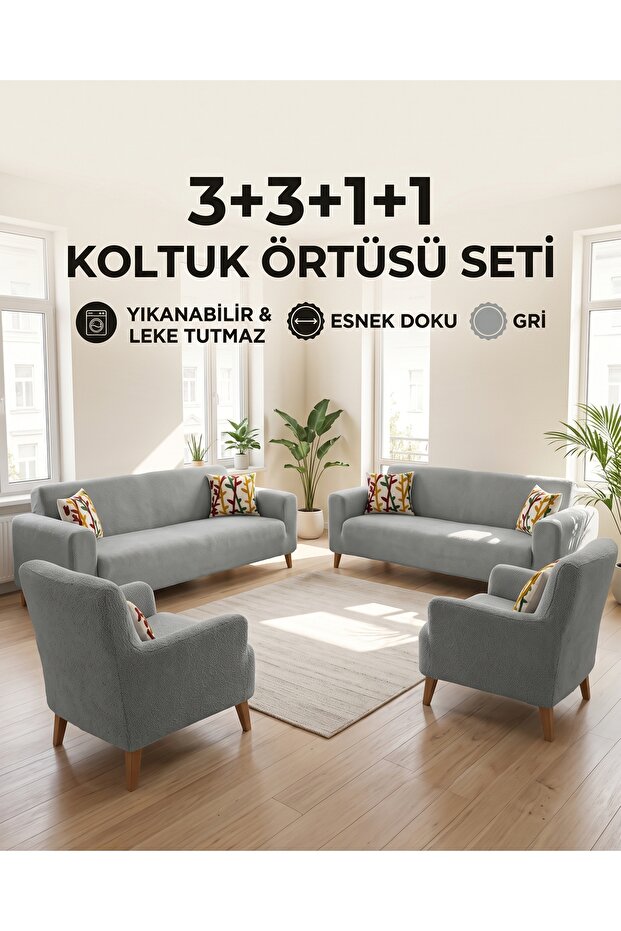 Bohemian Sofa Cover Bohem Fabric Chekyat Cover Sofa Cover Set 3-3-1-1 4 Pieces with Flexible Elastic