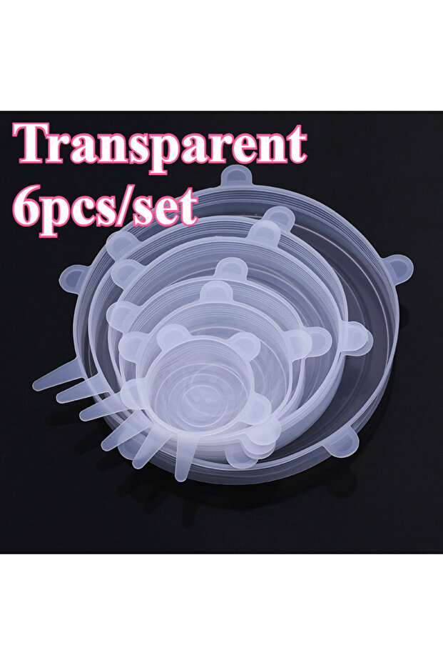 Transparent6pcs 6-Piece Set of Versatile Silicone Stretch Lids - Eco-Friendly, Reusable Covers for F