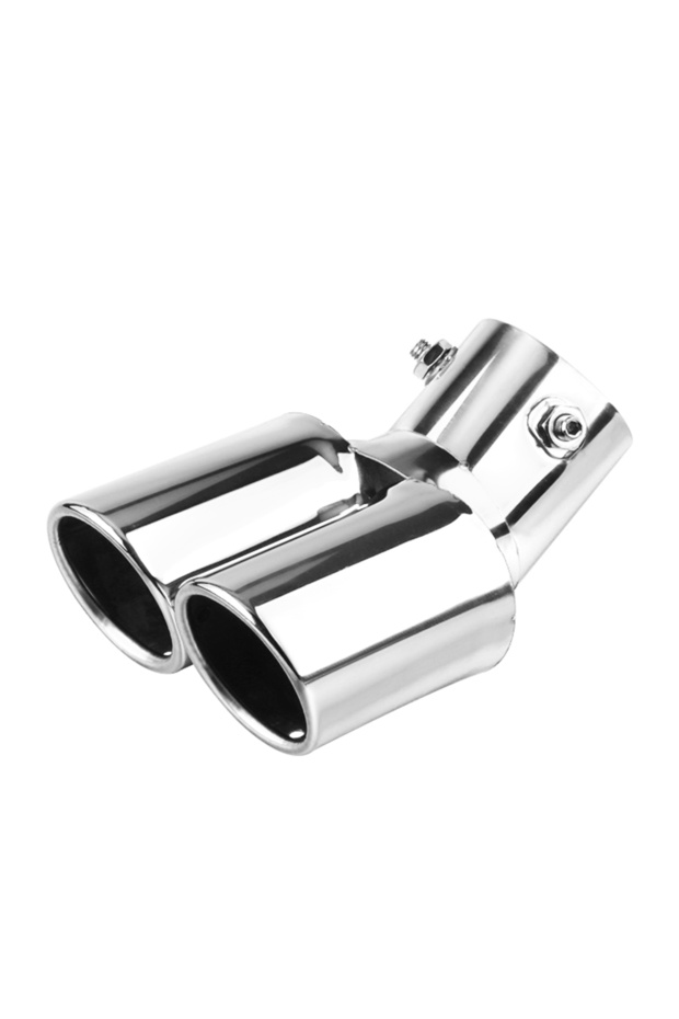 Silver 1PCS Universal 63MM Inlet Double-tube Curved Tailpipe Muffler Tip Stainless Steel Dual Trim M