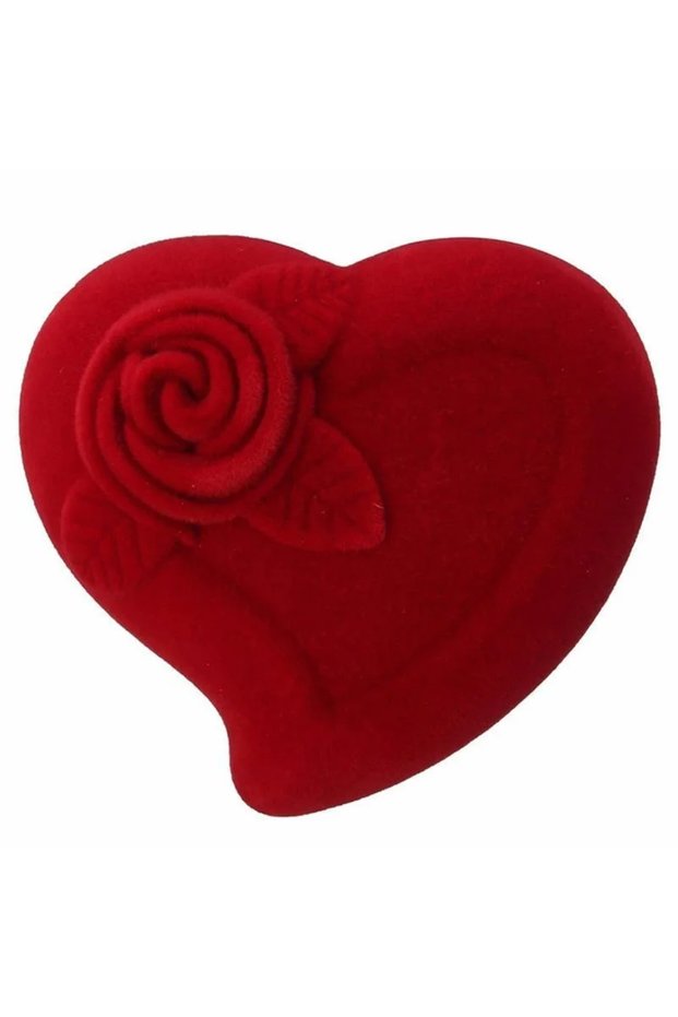Red Heart Shape Velvet Ring Box Jewelry Display Engagement Wedding Jewelry Boxes Rose Flower Design