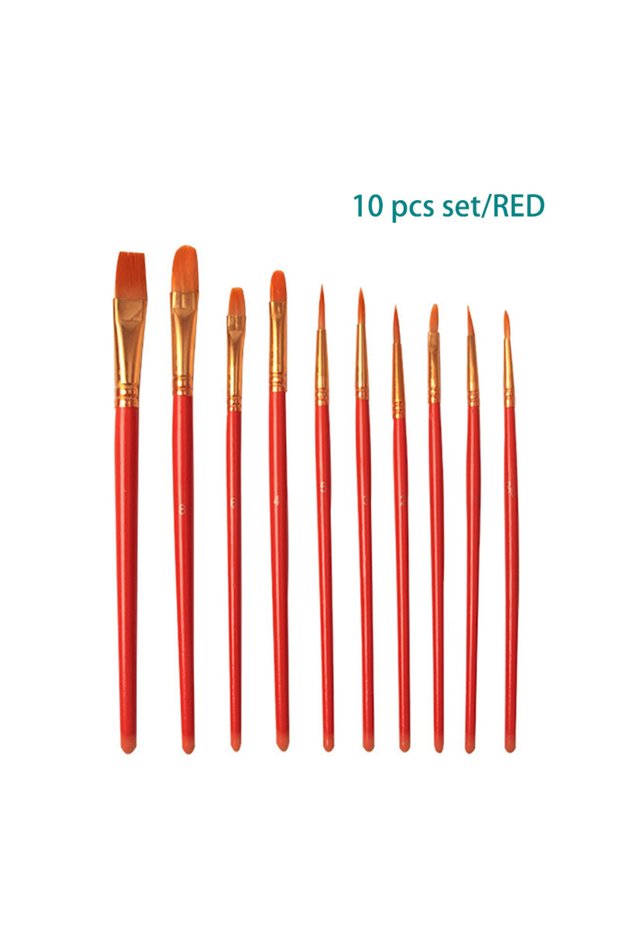 Red 10 Pcs Set Nylon Hair Children's Artists Painting Brush Art Special Multifunction Hook Line Shor