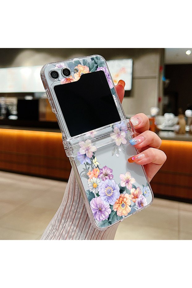 For Samsung Z Flip8 A743 Flowers Pattern Clear Case For Samsung Galaxy Z Flip 8 7 FE 6 5 4 3 5G Fold