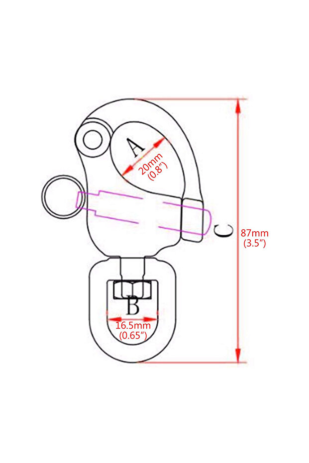 87mm Swivel Eye Snap Shackle Quick Release Bail Rigging Sailing Boat Marine 316 Stainless Steel Clip