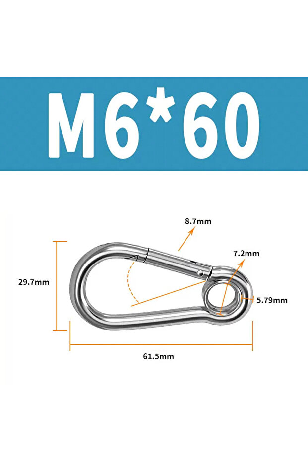 M6 304 Stainless Steel Hook M4 M5 M6 Carabiner Eyelet Camping Climbing Secure Lock for Outdoor Sport