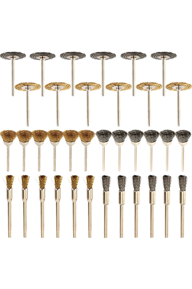 Coffee 36Pcs Brass Brush Steel Wire Wheels Brushes Drill Rotary Tools Polishing Rotary Tools Metal R