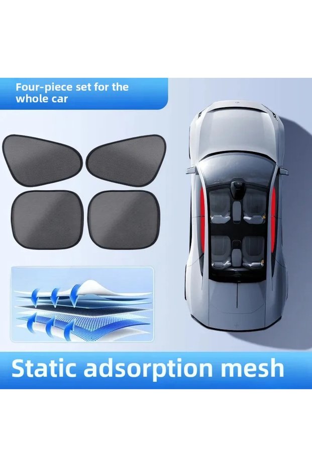 Mesh-4pcs Universal Car Sunshade Electrostatic 4-Layer Side Window Sun Shade Cover for Car Sun Block