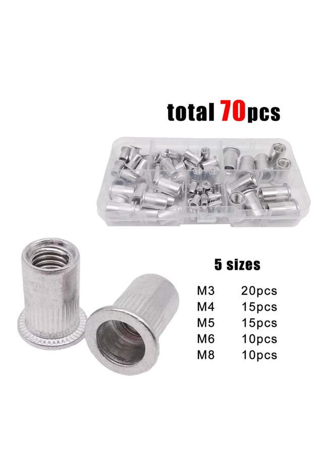 Aluminum 70pcs 70/205pcs/box Aluminum Insert Rivet Nut Rivnut Nutsert Mix M3 M4 M5 M6 M8 Size Set As