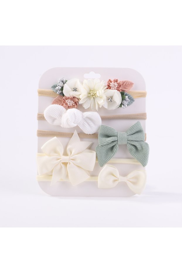3523-4 Sweet Elastic Headbands for Baby Girl New Bowknot Knit Nylon Headbands 5Pcs/set Pretty Flower