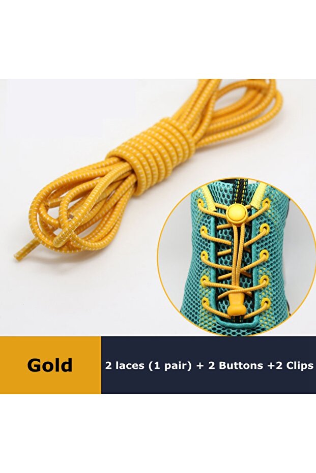 Gold 1Pair Shoelaces for Sneaker Elastic No Tie Shoe Laces Stretching Lock Lazy Laces Quick Rubber S