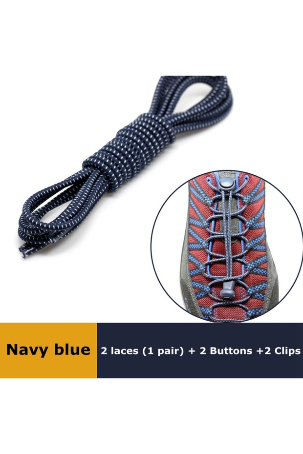 Navy blue 1Pair Shoelaces for Sneaker Elastic No Tie Shoe Laces Stretching Lock Lazy Laces Quick Rub