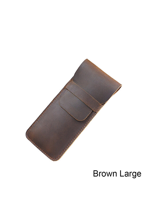 Brown Large Premium Leather Pen Holder Pencil Case Retro Genuine Cowhide Pen Bag Pencil Pouch Durabl