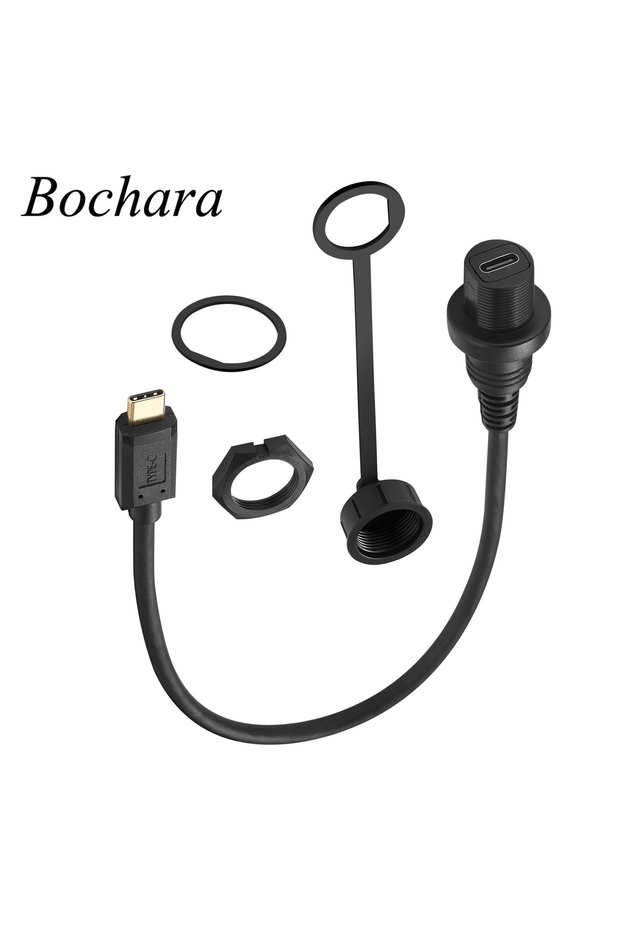 0.3m Black Bochara Dashboard USB Type C 3.1 Male to Female Flush Panel Mount Extension Cable For Car