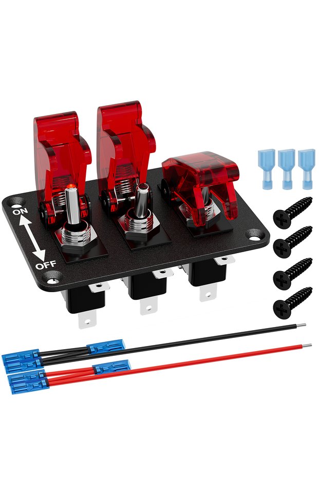3 Gang Switch Panel DaierTek 3 Gang Toggle Switch 12V Racing Rocker Switch Panel with LED Light and