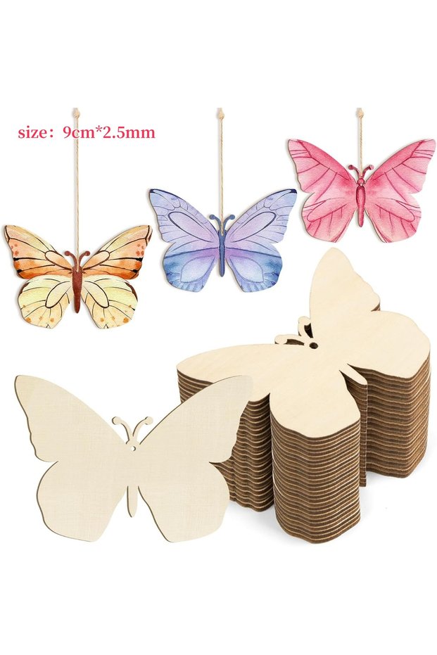 10pcs 10/24pcs Butterfly Flower Unfinished Crafts Wooden Slices Ornaments For Birthday Wedding Party