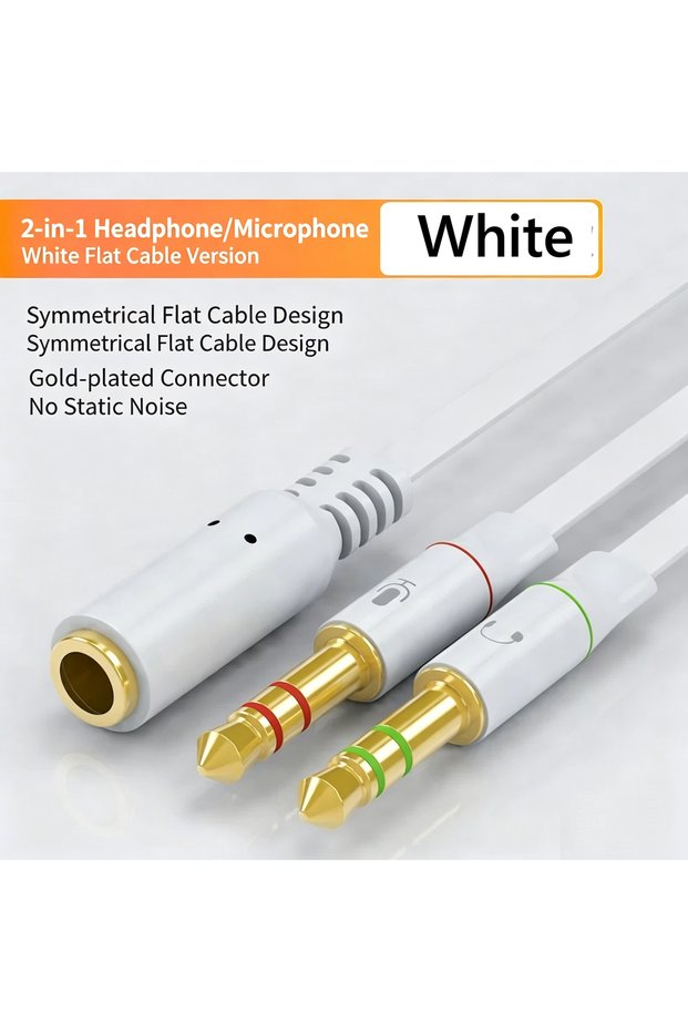 White Headphone Microphone Audio Converter Splitter For Computer 3.5mm Female To 2 Dual 3.5mm Male H