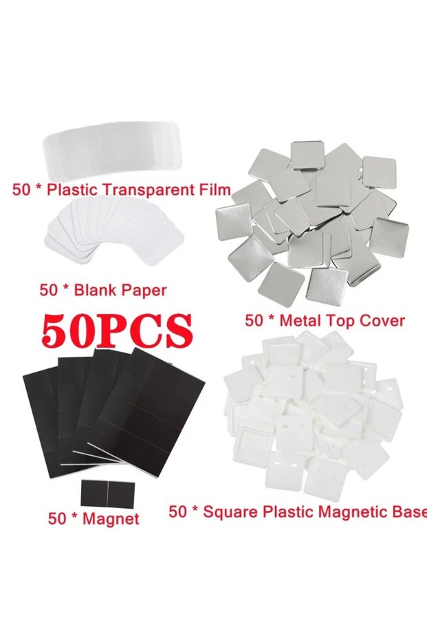 50pcs 50x50mm Square Refrigerator Badge Press Machine Rotating Manual Making Fridge Magnet Badge Pin