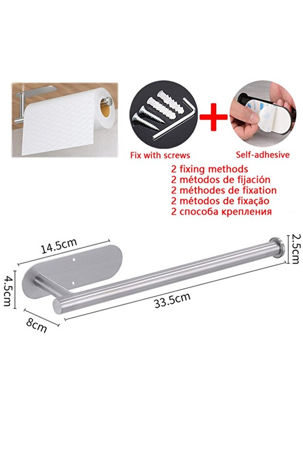Kitchen paper Silver Adhesive Toilet Paper Holder Kitchen Roll Towel Rack Napkin Dispenser Absorbent