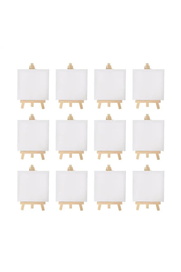 10x10cm 12pcs Artists 5 Inch Mini Easel +3 Inch X3 Inch Mini Canvas Set Painting Kids Craft DIY Draw