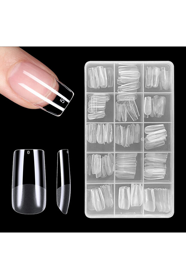 240pcs 240/330pcs Half Matte Nail Tips, Square 15 Sizes Clear Fake Nails Full Cover Acrylic Nail Tip