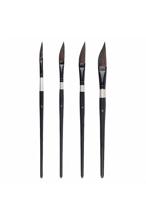 4 pcs White Professional 4 pcs Slant Head Blade Brush Set Short Rod Nylon Hair for Gouache Watercolo
