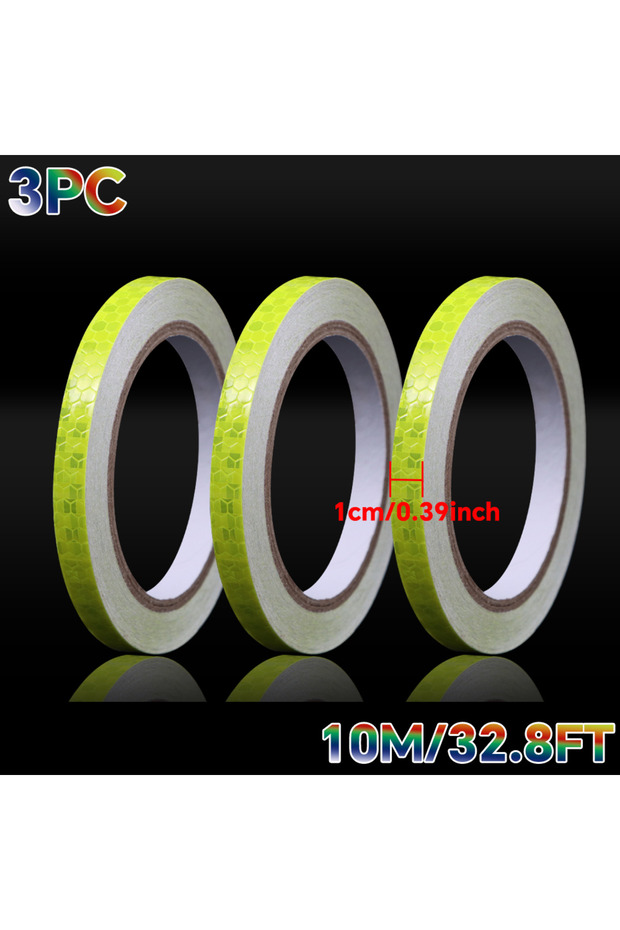 Yellowx3pc Reflective Tape, Safety Warning Glow in The Dark Tape Waterproof Durable Lasting Color Ne