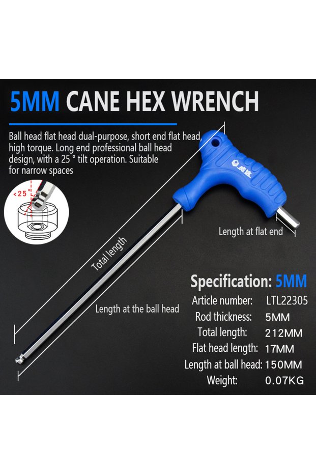 LTL22305 1Pc Ball Head T-shape Hex Wrench 2-10MM CR-V Hex Key Hexagon Screwdriver Socket Screw Wrenc