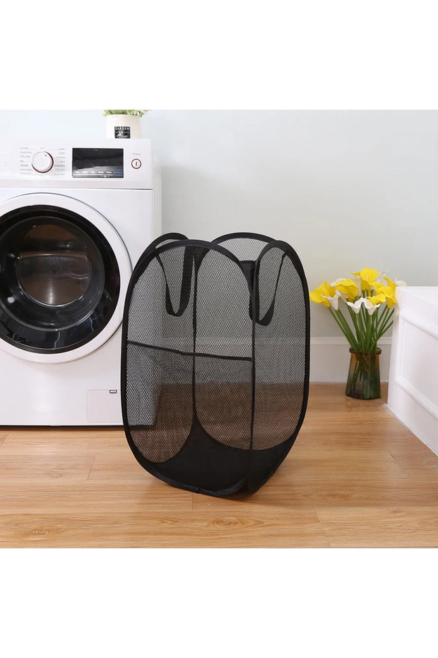 black Large Capacity Foldable Dirty Clothes Basket Mesh Bathroom Storage Bucket Portable Organizer f
