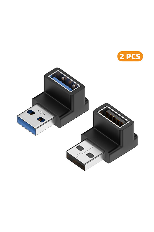 2xAM-AG-LT-HZ 90 Degree USB 3.0 Male to Female Right Angle Extension Adapter USB Upward Elbow Adapt