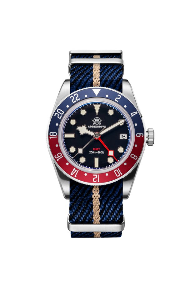 Black blue ADDIESDIVE Luxury GMT515-24H Men's Watch Diver 200m Bubble Mirror Glass BGW9 Super Lumino