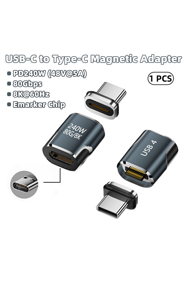 240W-XQ-CX-QHS USB4 Magnetic Adapter 80Gbps 240W Thunderbolt 4/3 8K@60Hz USB-C to USB-C Fast Chargin