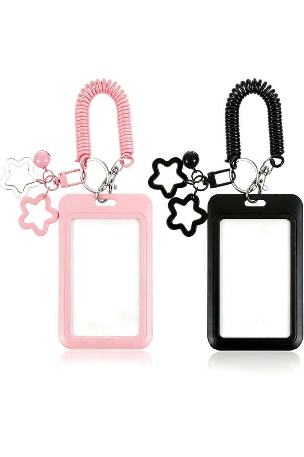 2 sets Colorful Star-Shaped Retractable Plastic ID Card Holder with Keychain. Cute and Practical, Su