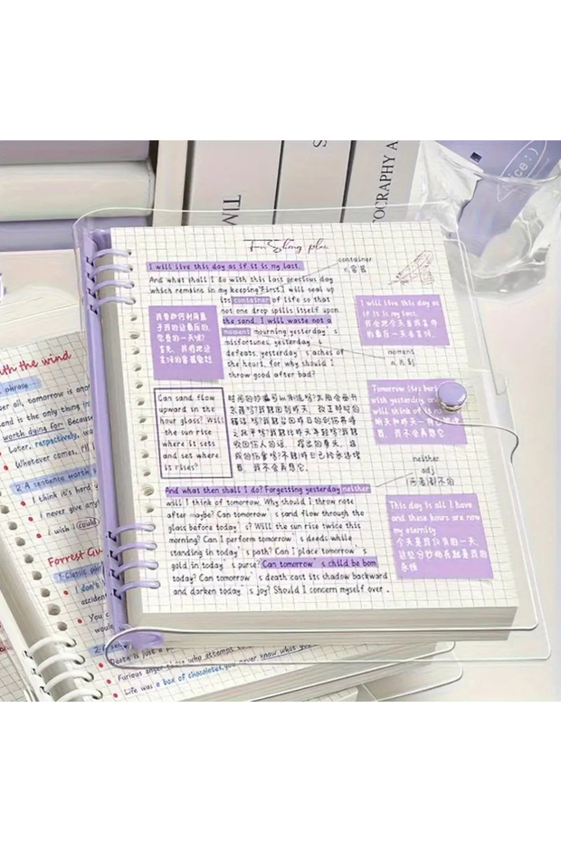 A5 PURPLE A5 Transparent PVC Binder Notebook Detachable Cover Ins Aesthetic Journal for Writing Note